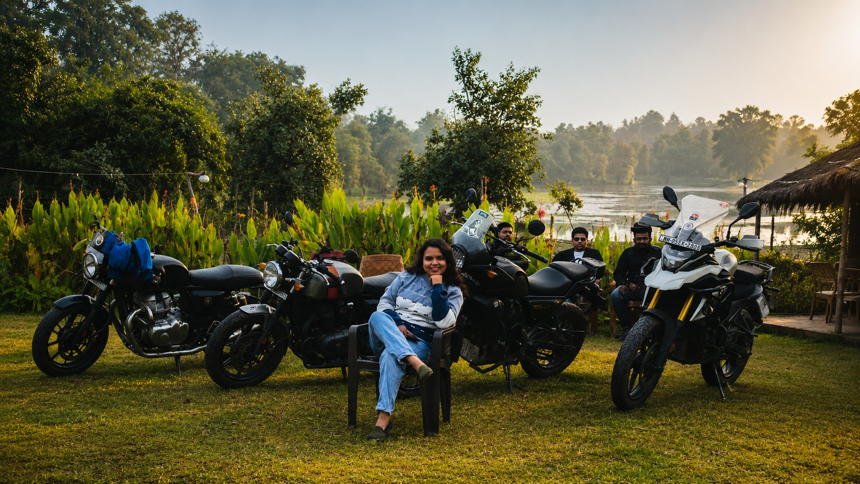 Guests with touring motorcycles at DERA CAMP by Aaranya