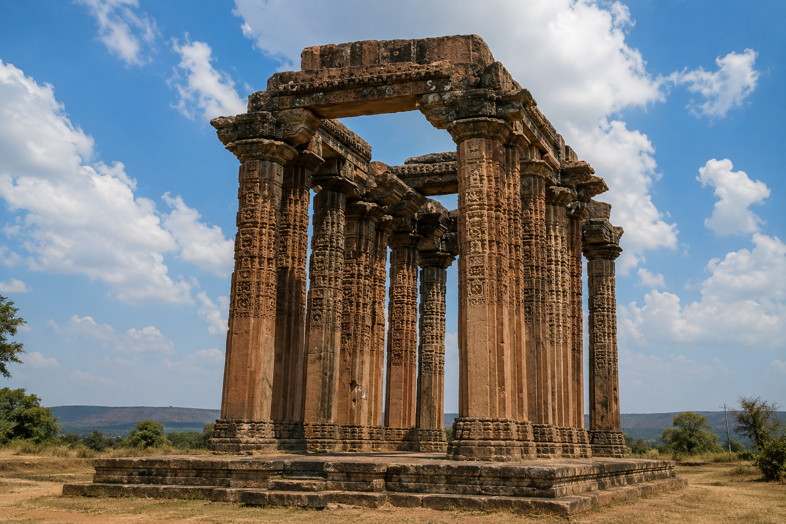 Medieval stone monument columns